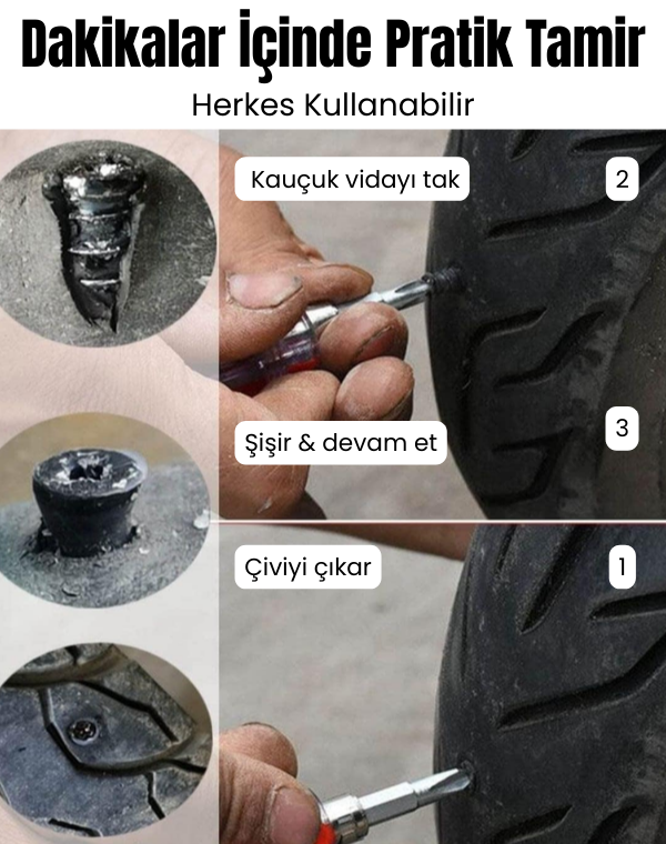 Profesyonel Lastik Tamir Vidası Seti (10'lu) - Taşınabilir Acil Yol Yardım Kiti